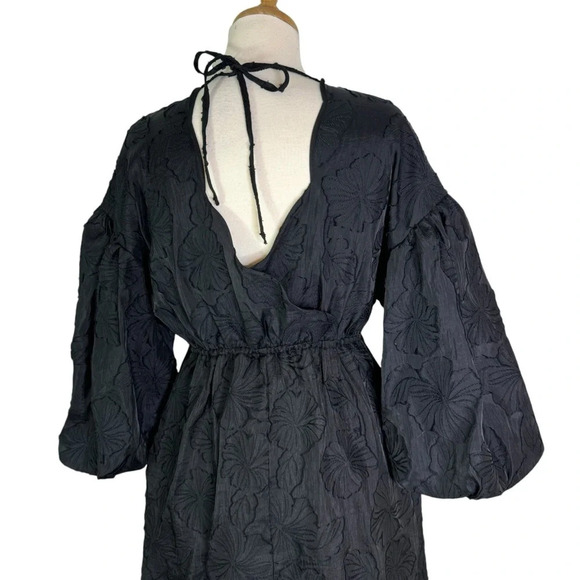 Kika Vargas Whimsy Goth Floral Texture Scallop Back Midi Dress Black Size S - Picture 7 of 12